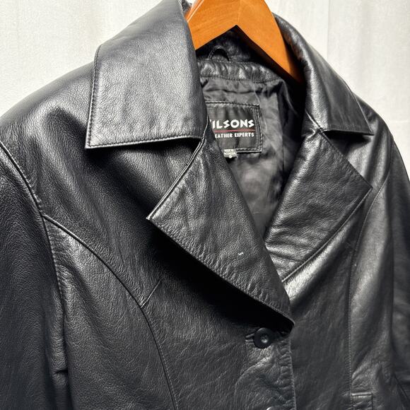 Y2K Wilsons Black Leather Jacket Women's Size Small Button Front Short Length - Picture 3 of 11